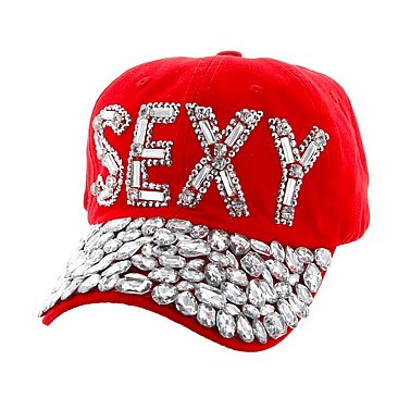 SEXY in Bold Stones on Denim Fashion Baseball Cap MEZ693RD