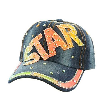Neon Star Rhinestone Studded Denim Fashion Cap MEZ710