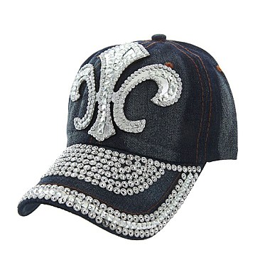 Studded Fleur de Lis Denim Fashion Cap MEZ814