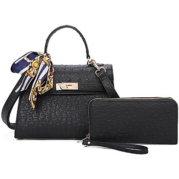 Ostrich Scarfed Top Handle 2-in-1 Satchel