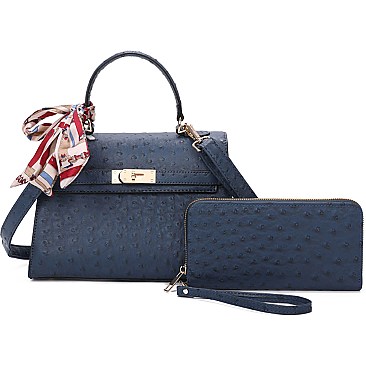 Ostrich Scarfed Top Handle 2-in-1 Satchel