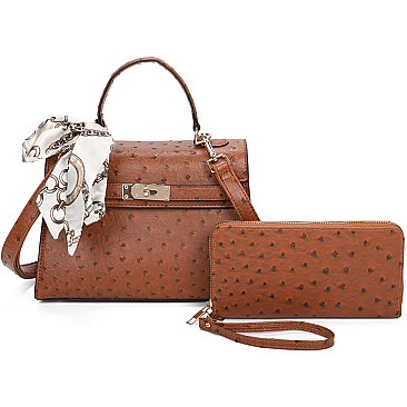 Ostrich Scarfed Top Handle 2-in-1 Satchel