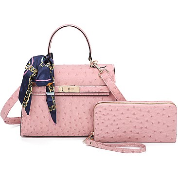 Ostrich Scarfed Top Handle 2-in-1 Satchel