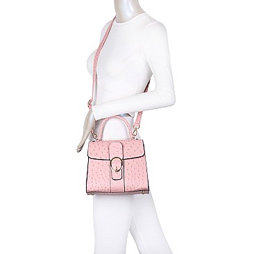 Ostrich Buckle Flap 2-in-1 Satchel - Cross body