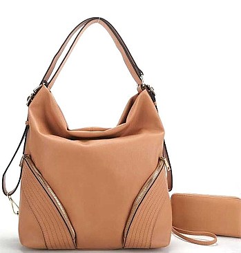 2 IN 1 TRENDY ZIPPER STYLISH HOBO BAG SET