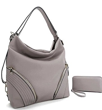 2 IN 1 TRENDY ZIPPER STYLISH HOBO BAG SET