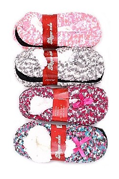 PACK OF 12 ELEGANT RIBBON ACCENT INDOOR SLIPPER SHOES
