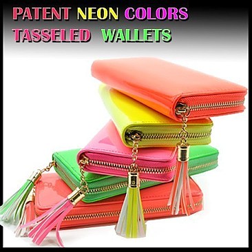 PATENT NEON COLOR TASSELED WALLETS