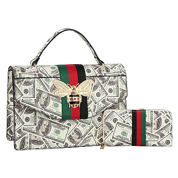 Queen Bee Stripe Lucky 100 Dollar Flap 2-in-1 Satchel