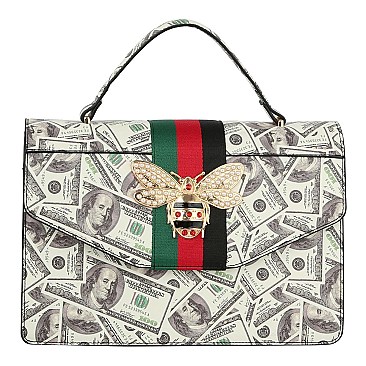 Queen Bee Stripe Lucky 100 Dollar Flap 2-in-1 Satchel