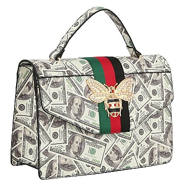 Queen Bee Stripe Lucky 100 Dollar Flap 2-in-1 Satchel