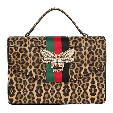 Queen Bee Stripe Lucky Leopard Flap 2-in-1 Satchel