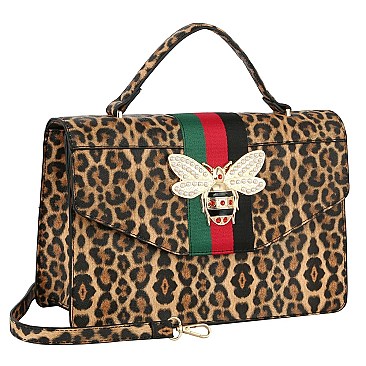 Queen Bee Stripe Lucky Leopard Flap 2-in-1 Satchel