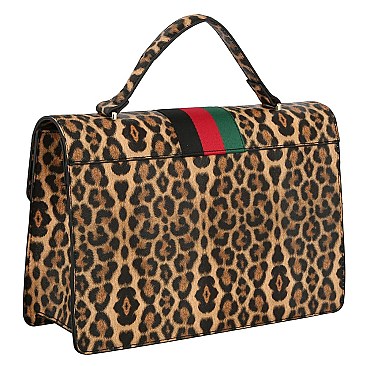 Queen Bee Stripe Lucky Leopard Flap 2-in-1 Satchel