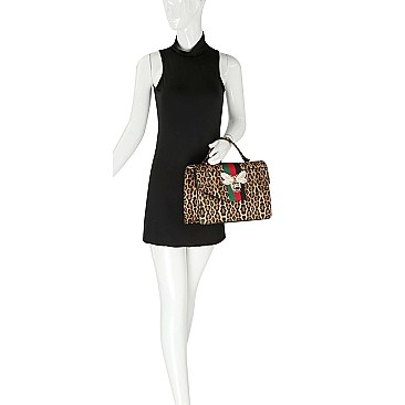 Queen Bee Stripe Lucky Leopard Flap 2-in-1 Satchel