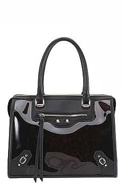 2 IN 1 CLEAR SEE THROUGH SATCHEL WITH LEOPARD POUCH