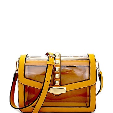 Wholesale Stud Accent Clear Flap Cross Body Shoulder Bag