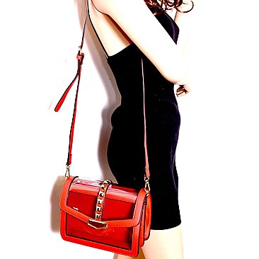 Wholesale Stud Accent Clear Flap Cross Body Shoulder Bag