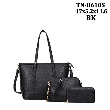 3 IN 1 - OSTRICH TOTE WITH CROSS-BODY & WALLET