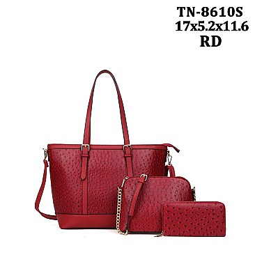 3 IN 1 - OSTRICH TOTE WITH CROSS-BODY & WALLET