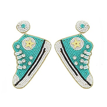 Trendy 2" Handmade Seed Beads Sneakers Earrings