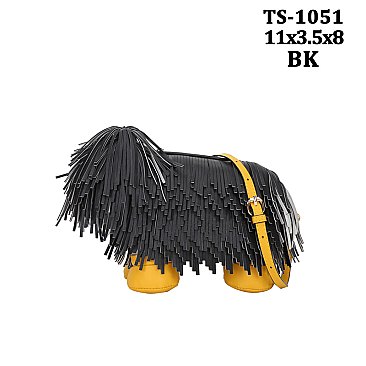 Fringed Shaggy 3D Dog Crossbody Purse