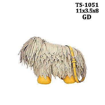 Fringed Shaggy 3D Dog Crossbody Purse