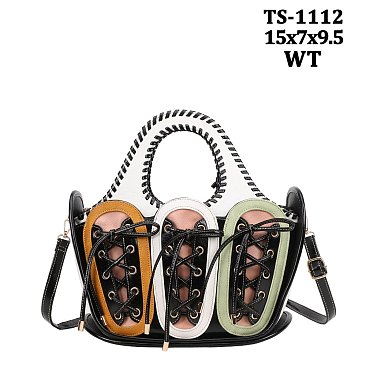 Premium Vegan Leather Woven Bucket Bag with Multi-color Splicing