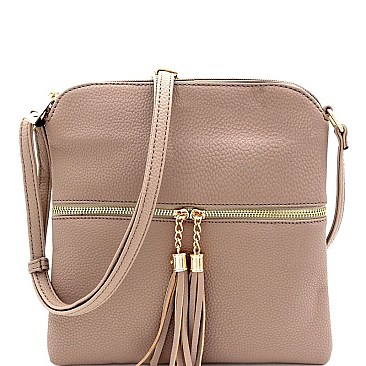 Front Pocket Tasselled Tall Crossbody Bag