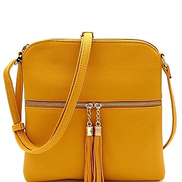 Front Pocket Tasselled Tall Crossbody Bag