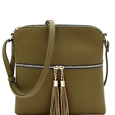 Front Pocket Tasselled Tall Crossbody Bag