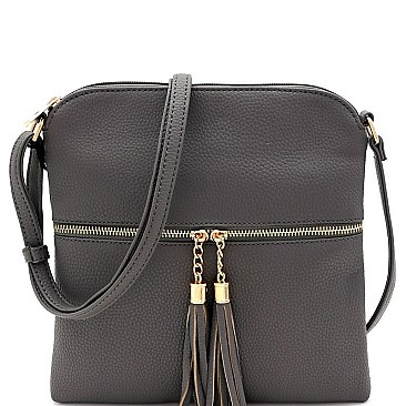 Front Pocket Tasselled Tall Crossbody Bag