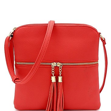 Front Pocket Tasselled Tall Crossbody Bag