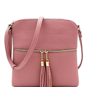 Front Pocket Tasselled Tall Crossbody Bag