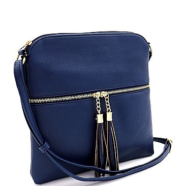 Front Pocket Tasselled Tall Crossbody Bag
