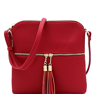Front Pocket Tasselled Tall Crossbody Bag
