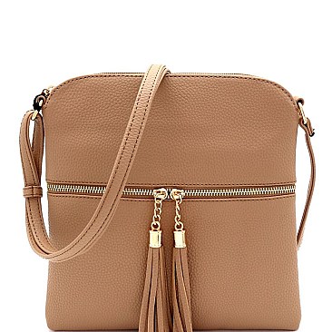 Front Pocket Tasselled Tall Crossbody Bag