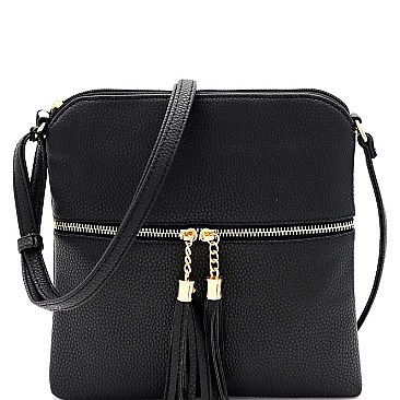 Front Pocket Tasselled Tall Crossbody Bag