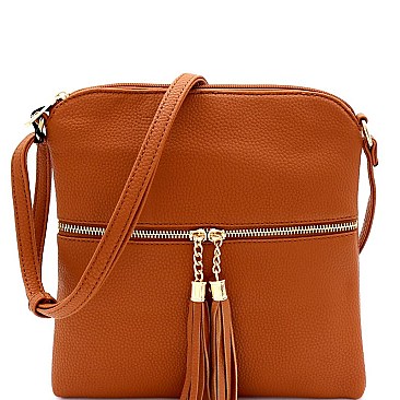 Front Pocket Tasselled Tall Crossbody Bag