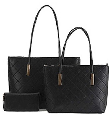 3 IN 1 TRENDY QUILTED STITCHING SHOPPER BAG WALLET SET