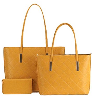 3 IN 1 TRENDY QUILTED STITCHING SHOPPER BAG WALLET SET