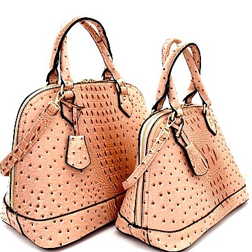 Ostrich Embossed 2 in 1 Twin Dome Satchel SET  MH-TU2020