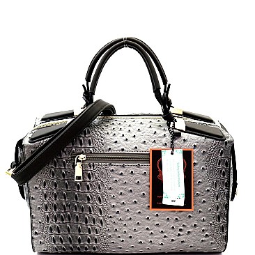 Ostrich Embossed 2-Way Boston Satchel MH-TU7164