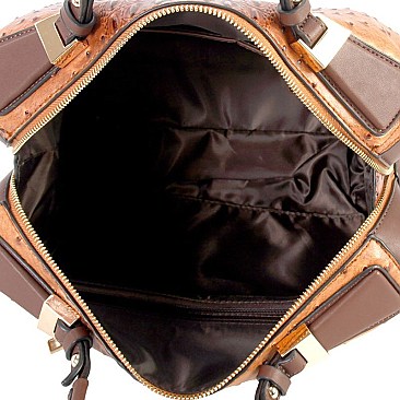 Ostrich Embossed 2-Way Boston Satchel MH-TU7164