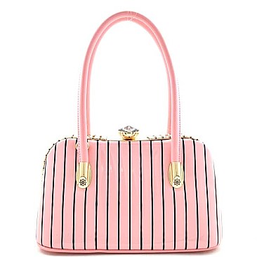 Ravishing Jewel-top Petite Striped Satchel/Messenger Bag