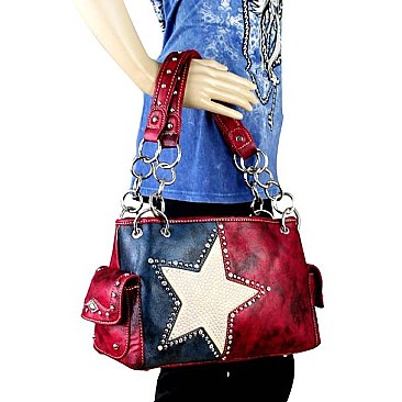 American Pride Embroidered Crystal Lone-Star Print Satchel