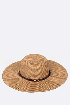 Braided Wooden Beads Band Straw Hat LASHT3132