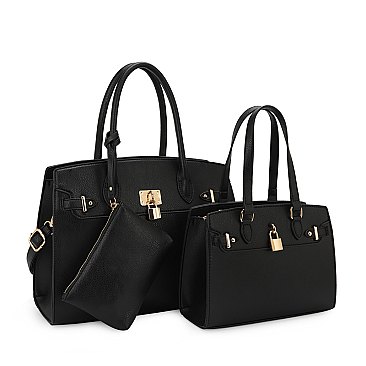 Padlock Accent 3 in 1 Twin Tote-Satchel Value Set