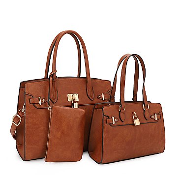Padlock Accent 3 in 1 Twin Tote-Satchel Value Set