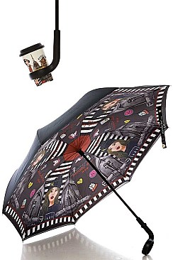 NICOLE LEE INVERTED DESIGN WITH CUP HOLDER UMBRELLA